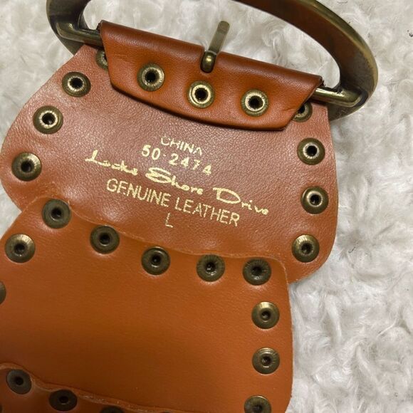 Lake shore Drive leather tan patchwork Belt with brass buckle & studs accents - Picture 8 of 10